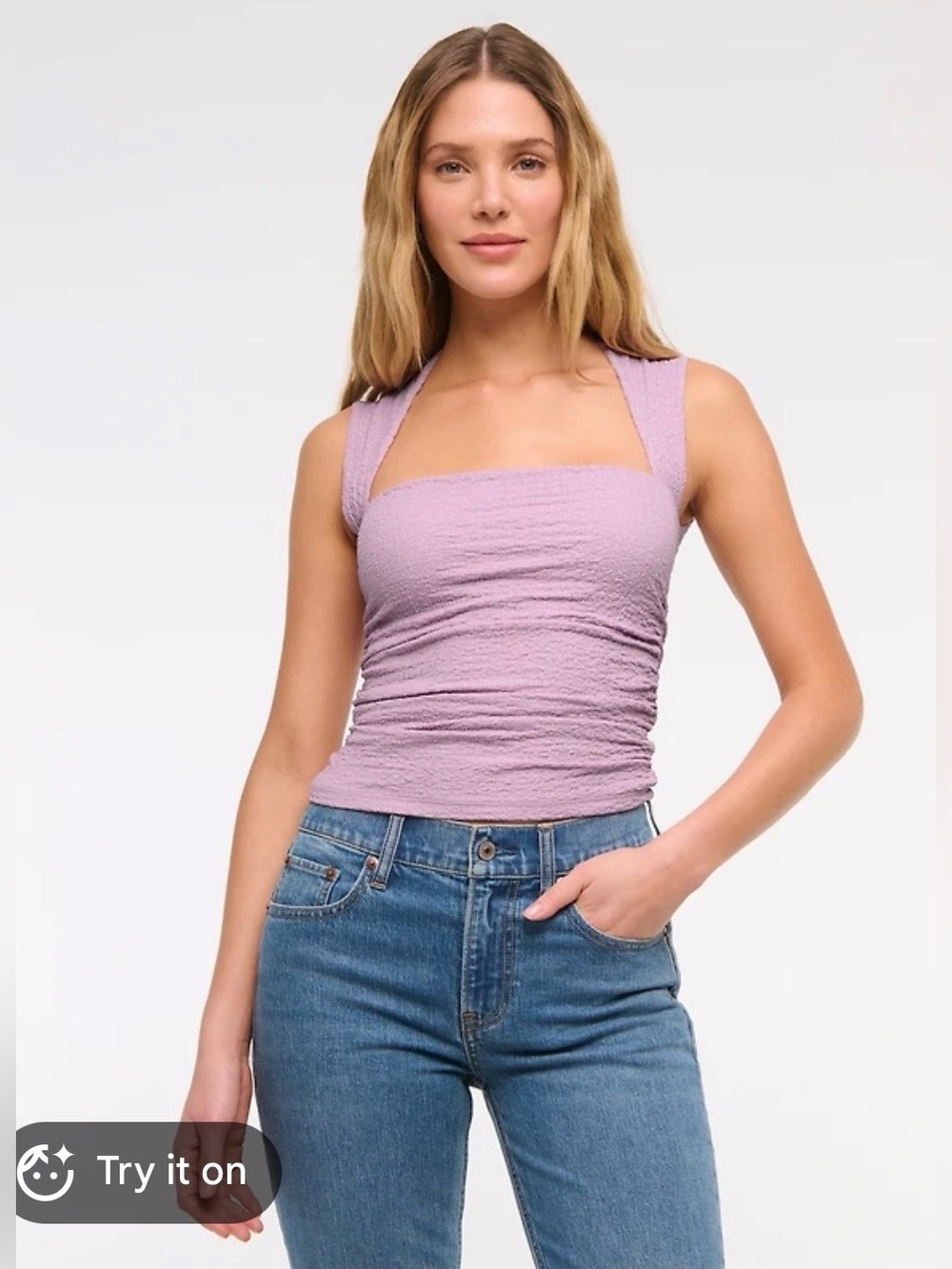 Abercrombie Lilac Square-Neck Ruched Tank Top
